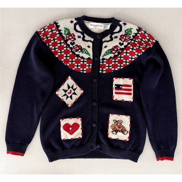 The Eagle's Eye L Americana Cardigan Sweater 90s Vintage Patriotic 4th of July - Picture 3 of 12